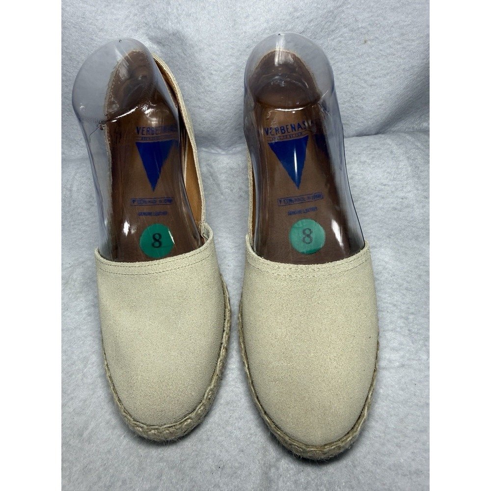 Verbenas Suede Espadrille Wedge Shoes Women 39 US 8 Beige Leather Made Spain